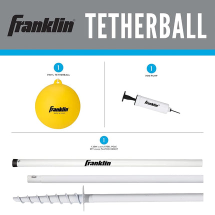 Franklin Sports Set de Lucha con Cuerda y Pelota - Set Completo de Lucha con Cuerda y Pelota con Palo de 2.4 m, Cuerda + Pelota Incluidos - Kit Portátil de Acero para Patio y Playa con Bolsa de Transporte - Recreativo, Blanco