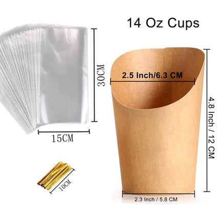 60 Sets Disposable Charcuterie Cups with Sticks and Bags 14 oz Brown Kraft