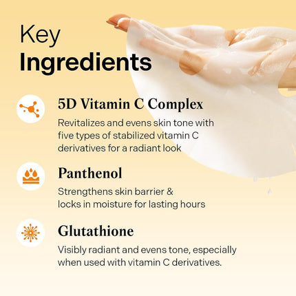 Torriden CELLMAZING Vita C Facial Mask (10 Sheets) | 5D Vitamin C, Niacinamide | Glow Boosting & Skin Tone Evening | For Dull & Tired Skin | Vegan | Korean Skincare | Facial Mask