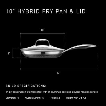 HexClad Hybrid Nonstick 25 cm Frying Pan with Tempered Glass Lid, Stay-Cool Handle, Dishwasher-Friendly, Oven-Safe Up to 480°C, Induction Ready, Compatible with All Cooktops