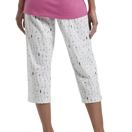 HUE Women's Printed Knit Capri Pajama Sleep Pant Pyjama Bottoms, White Dwink, M
