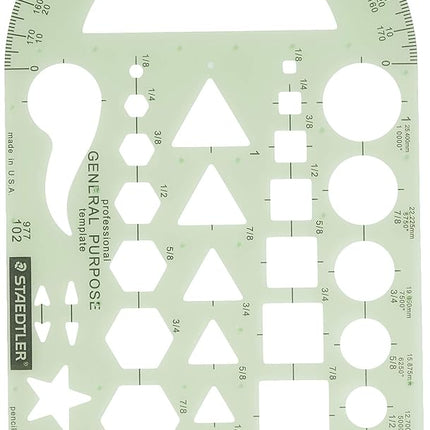 Staedtler Template, Geometric Shapes/Symbols, Protractor, Inch Scale, 9.5 x 5.5 Inches (977102)