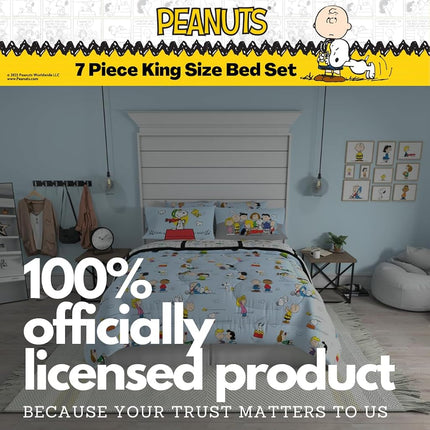 Franco Collectibles Peanuts Multi Character Bedding 7 Piece Super Soft Comforter and Sheet Set with Sham, King, (100% Official Licensed Product)