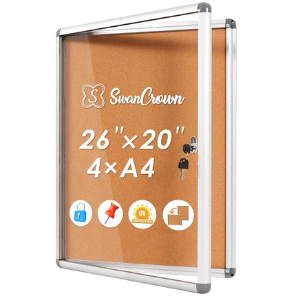 SWANCROWN Cork Board 67 x 50 cm Lockable Notice Bo
