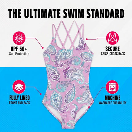 Kanu Surf Girls' Reese UPF 50 Beach Sport Criss-Cross One Piece Swimsuit, Summer Purple, 12