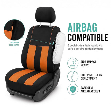 FH GROUP Car Seat Covers Full Set Cloth - Universal Fit, Automotive Seat Covers, Low Back Front Seat Covers, Airbag Compatible, Split Bench Rear Seat, Car Seat Cover for SUV, Sedan, Van Orange