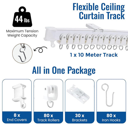 UrbanRed Flexible Ceiling Curtain Track, 10 Meters (32.8FT) - Room Divider, Curtain Rod, Ceiling Track, Wall Divider Curtain, Ceiling Mount, RV Rail, Shower Corner, Long Curved Hospital Privacy System