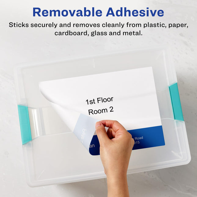 Avery Matte White Removable Rectangle Labels with Sure Feed Technology, 10" x 7.5", 50 Removable Labels, Laser/Inkjet Printable Labels