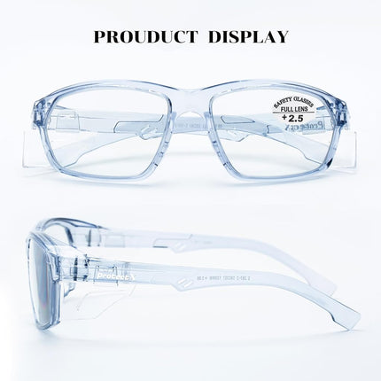 ProtectX Stylish Anti-Fog & Scratch-Resistant Safety Glasses With Readers, UV Protection Goggles, Anti-Impact Lightweight Glasses for Men＆Women Blue Reading Full Lens 2.5