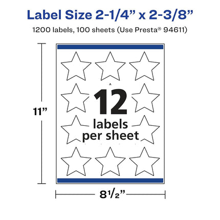 Avery Glossy Clear Star Labels with Sure Feed, 2-1/4" x 2-3/8", 1,200 Glossy Clear Labels, Print-to-The-Edge, Laser/Inkjet Printable Labels