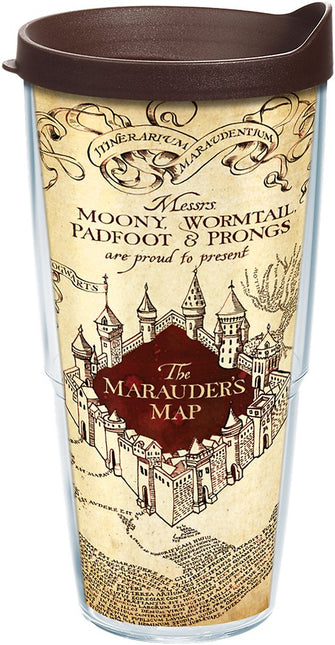 Tervis Harry Potter Marauders Map Individual Wrap Tumbler with Brown Lid, 24 oz, Clear
