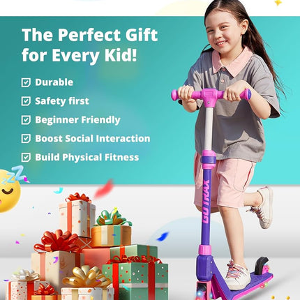Gotrax K03 Kick Scooter for Kids, 5" LED Lighted Wheels and Adjustable Handlebars, Lightweight Design and Anti-Slip Deck, Max Load 110 Lbs, Kids Scooter for Boys & Girls Ages 3+, Pink