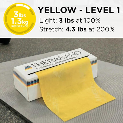 TheraBand Professional Latex Resistance Bands For Upper Body, Lower Body, and Core Exercise, Physical Therapy, Lower Pilates, At-Home Workouts, and Rehab, 6 Yard Roll, Yellow, Thin, Beginner Level 2