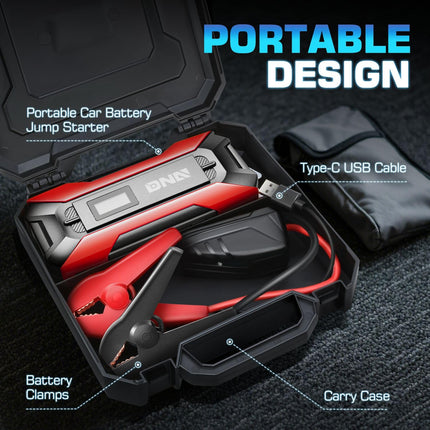 DNA MOTORING TOOLS-00214 Démarreur de batterie de voiture portable multifonction 12V 1500A 15000 mAh pour moteurs essence jusqu'à 7.0L et diesel jusqu'à 5.5L, avec étui de transport, Rouge