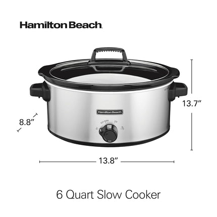 Hamilton Beach Slow Cooker, 6 Quart (5.7 L), Silver, 3 Heat Settings, Dishwasher Safe Stoneware Crock and Glass Lid, Serves 7+, Model 33665G