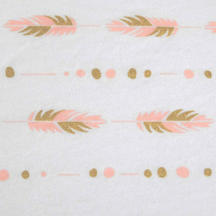American Baby Company Lot de 2 draps-housses imprimés 100 % coton jersey pour berceaux et matelas pour tout-petits standard, or scintillant/plumes roses/flèches, pour filles