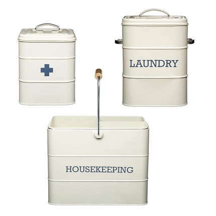 KitchenCraft Living Nostalgia 3 kg Metal Laundry Powder Tin, Kitchen/Utility Detergent Storage Box Accessory, 19 x 16 x 27 cm - Antique Cream