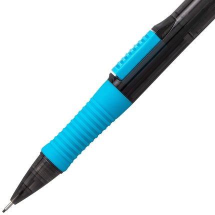 Portaminas Pentel QUICK CLICK Pop, mina 2B de 0.7 mm, cuerpo negro con detalles en azul cielo, caja de 12 (PD217AS)