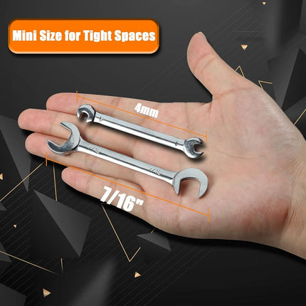 SPEEDWOX Mini Double Open End Wrench Set, 10-Piece Metric & SAE, Super-Thin Angled Heads, Made of Premium Carbon Steel, Includes Storage Pouch