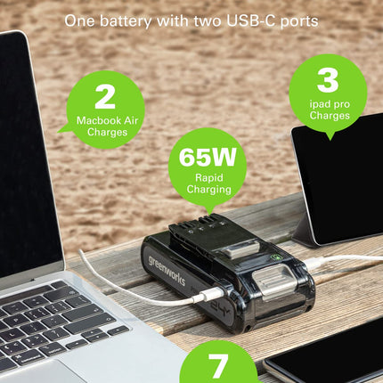 Greenworks 24V 4.0Ah (High Capacity) Lithium-Ion Battery with Dual USB C Ports, Portable Power Bank (Genuine Greenworks Battery/ 150+ Compatible Tools)