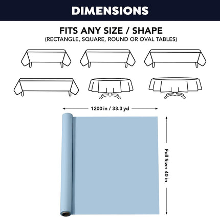 Party Essentials Plastic Banquet Table Roll Available in 27 Colors, 40" x 100', Light Blue