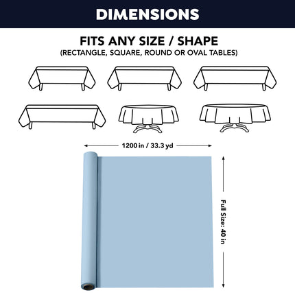 Party Essentials Plastic Banquet Table Roll Available in 27 Colors, 40" x 100', Light Blue