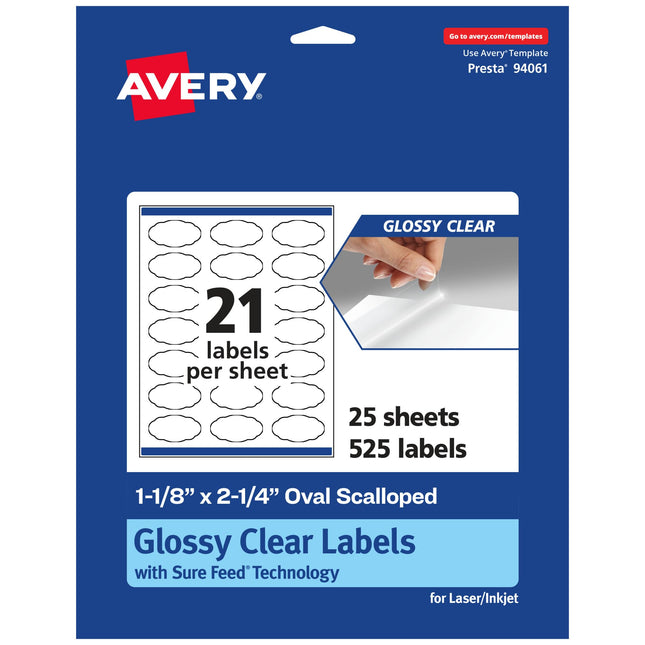 Avery Glossy Clear Oval Scalloped Labels with Sure