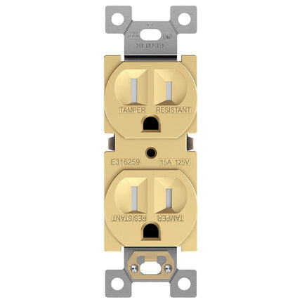 ENERLITES Elite Series Duplex Receptacle, Residential Grade Wall Outlet, Duplex Electrical Outlet, Self-Grounding, 3-Wire, 2-Pole, 15A 125V, UL Listed, 61580-GD, Gold