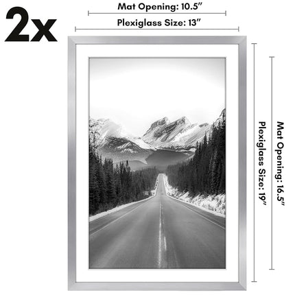 Americanflat 13x19 Picture Frame with Polished Plexiglass - Set of 2 - Use as 11x17 Frame with Mat or 13x19 Frame Without Mat - Galleria Collection - Gallery Wall Frame Set for Wall Display - Silver