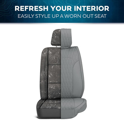 MotorBox Car Seat Covers – DiamondLux Edition Premium Faux Leather Charcoal Gray Seat Protectors – Double Cross Stitched Cushioned Automotive Accessories for Trucks, SUVs, Cars – Front Seat Set
