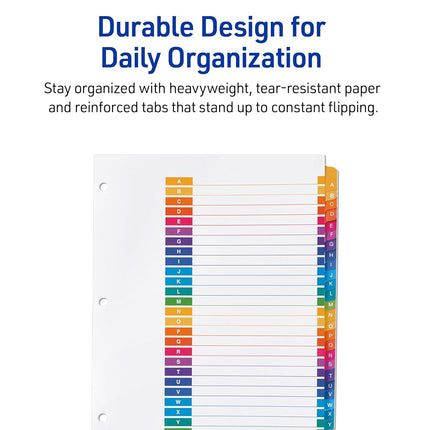 Avery A-Z Tab Dividers for 3 Ring Binders, Customizable Table of Contents, Multicolor Tabs, 6 Sets (11832)