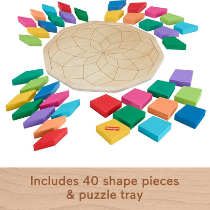 Fisher-Price Wood Preschool Toy Mandala Puzzle with Geometric Design, 41 Wooden Pieces for Kids Ages 3+ Years, HXT94