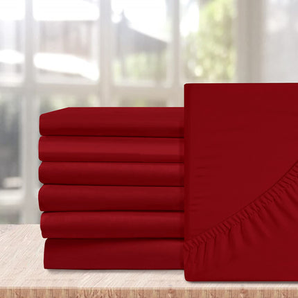Elegant Comfort 6-Pack Fitted Bottom Sheets 1500 Thread Count Premium Hotel Quality, Deep Pocket, Wrinkle-Free, Stain and Fade Resistant-Side Pockets for Storage, 6PACK Fitted-Twin/Twin XL, Burgundy