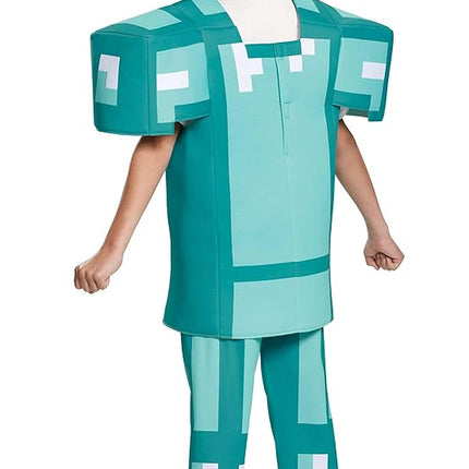 Disguise Official Deluxe Minecraft Costume Kids, Diamond Armour Minecraft Costume Fancy Dress Up Outfit, Halloween Birthday World Book Day Costumes for Boys Children Large