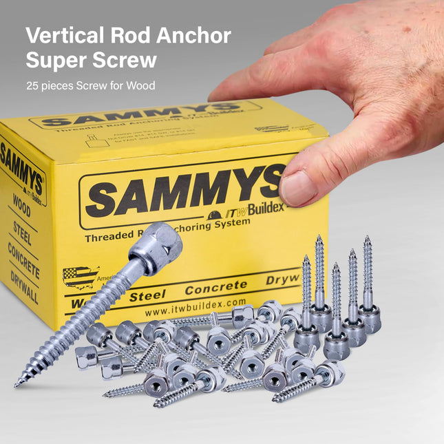 Everflow 8008957-25 GST 20 3/8" Vertical Threaded Rod Anchor Designed for Wood, Steel with Zinc Finish, 1/4 x 2 Screw Length (25 Pack), Pack of 25