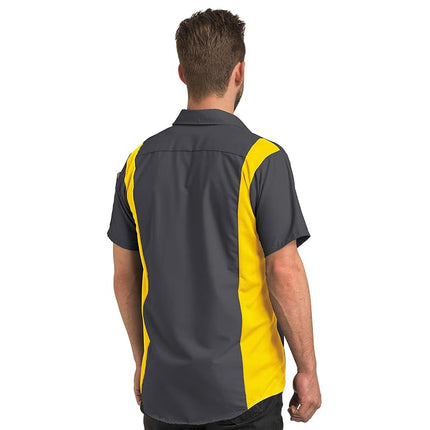 Red Kap Men's Short Sleeve Performance Plus Shop Shirt with Oilblok Technology Button, Charcoal/Yellow Mesh, Medium