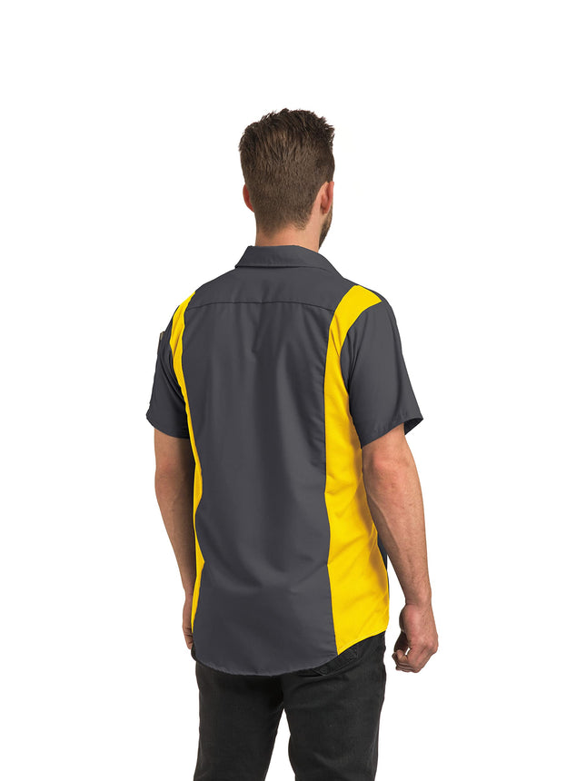 Camisa de taller de manga corta Red Kap para hombre Performance Plus con botón y tecnología Oilblok, carbón/malla amarilla, mediana