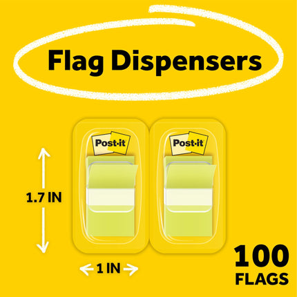 Banderitas Post-it, 50/dispensador, 2 dispensadores/paquete, 1 pulgada de ancho, Verde Brillante (680-BG2)