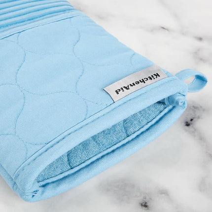 KitchenAid Quilted Cotton Terry Cloth Oven Mitt, Pot Holder Heat Resistant, 16"x26", 7"x13" & 7"x10", Blue Velvet