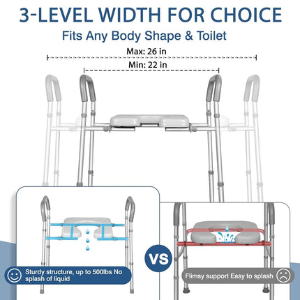 LOLLIDO Raised Toilet Seat - Width & Height Adjustable Toilet Seat Risers