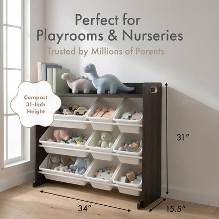 Humble Crew Toy Organizer with Shelf and 9 Storage Bins, Espresso/White
