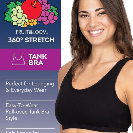 Fruit of the Loom Women's Built Up Tank Style Sports Bra Value Pack, Opaque, Heather Grey/Wht/Wht/Blue HTHR, 38 (Pack of 4)