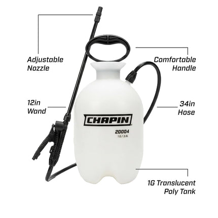 Chapin 20000 Made in USA 1 -Gallon Lawn and Garden Pump Pressured Sprayer, for Spraying Plants, Garden Watering, Weeds and Pests, Polypropylene, Translucent White