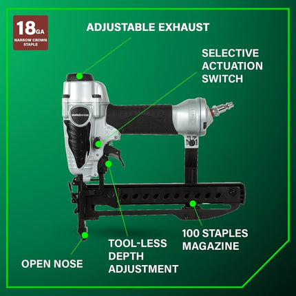 Metabo HPT Finish Stapler, 18 Gauge, 1/4-Inch Narrow Crown Staples, 1/2-Inch up to 1-1/2-Inch Staple Length, Pneumatic (N3804AB3)