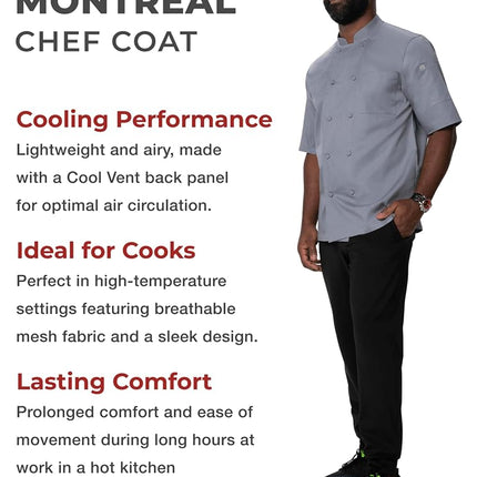 Chef Works Men's Montreal Cool Vent Chef Coat, Grey, XL