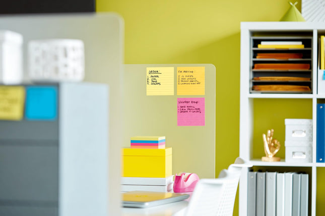 Blocs-notes Post-it Super Sticky, 10,2 x 10,2 cm, jaune canari, lignés, 12 blocs/paquet