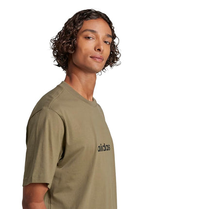 Adidas Mens Essentials Linear Single Jersey T-Shirt, Olive Strata/Black, XX-S