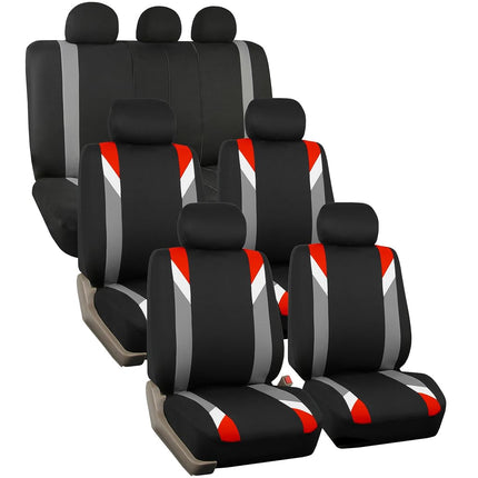 FH GROUP FH-FB033217 Three Row-Premium Modernistic Seat Covers Red / Black- Fit Most Car, Truck, Suv, or Van