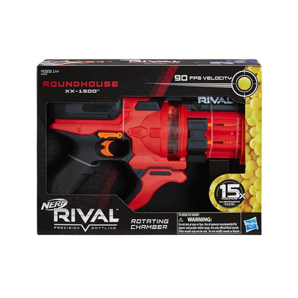 NERF Rival Roundhouse XX-1500 Red Blaster - Clear Rotating Chamber Loads Rounds into Barrel - 5 Integrated Magazines, 15 Rival Rounds