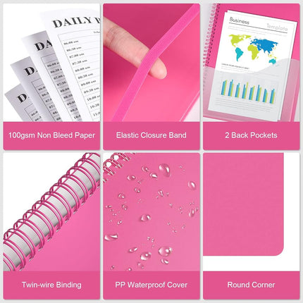 Planner Undated, Asten Daily Agenda with to Do List, Hourly Schedules for Women and Men, Spiral Appointment Book Elastic Closure, Inner Pocket 8.5'' x 11'' (Pink) RIJIHUABEN-A4-Fen